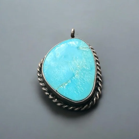 Vintage Turquoise Pendant Sterling Silver